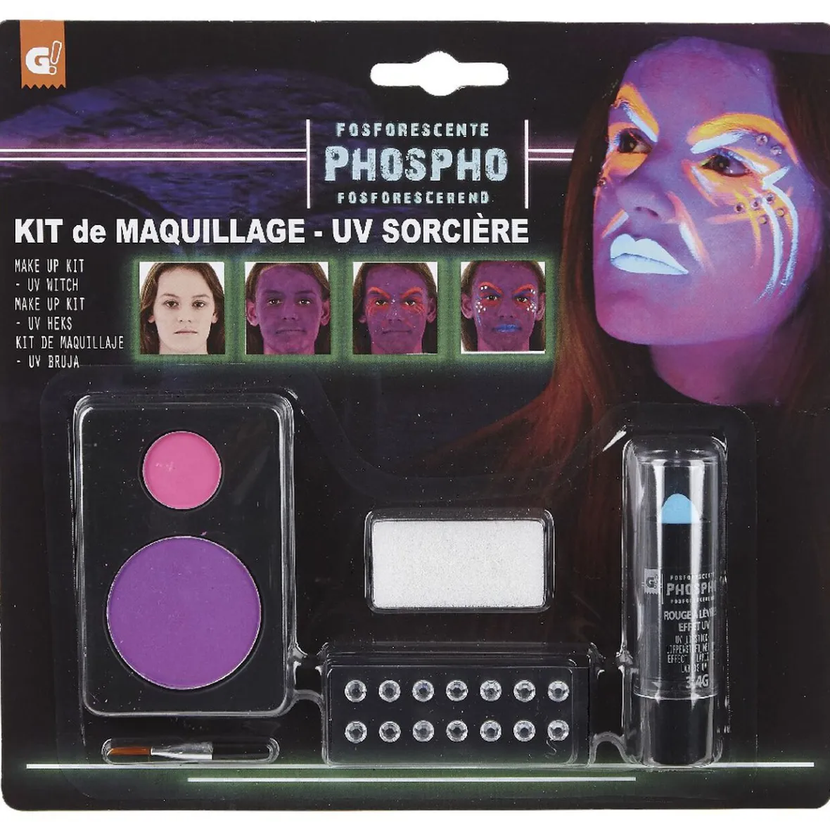 Kit de maquillage phosphorescent fluo sorcière Halloween-Gifi
