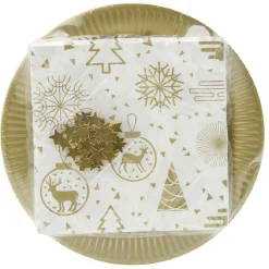Kit jetable assiette + serviette motif Noël doré x20-Gifi Online