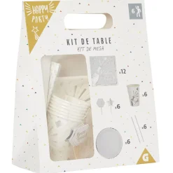 Kit jetable Bonne année vaisselle et accessoire 6 personnes argenté-Gifi New