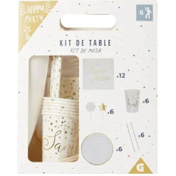 Kit jetable Bonne année vaisselle et accessoire 6 personnes doré-Gifi New