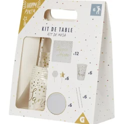 Kit jetable Bonne année vaisselle et accessoire 6 personnes doré-Gifi New