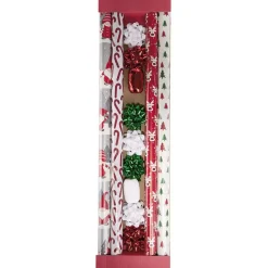 Kit papier cadeau x4 bolduc x2 noeud x7 motif tradition-Gifi