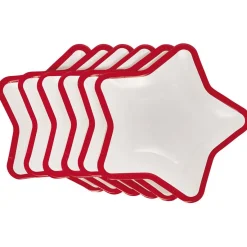Lot de 10 assiettes carton étoile blanc avec liseré rouge-Gifi Clearance