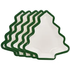 Lot de 10 assiettes carton Sapin blanc avec liseré vert-Gifi Outlet
