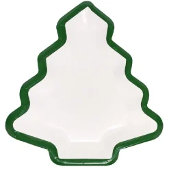 Lot de 10 assiettes carton Sapin blanc avec liseré vert-Gifi Outlet