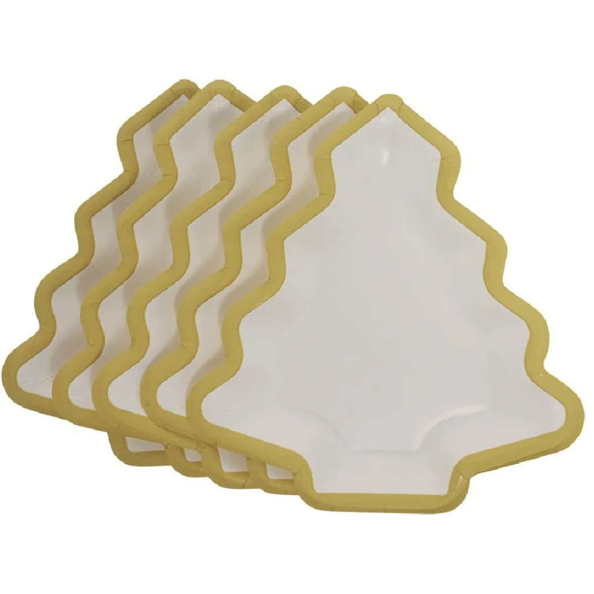Lot de 10 assiettes carton Sapin blanc avec liseré doré-Gifi