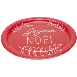 Lot de 10 assiettes en carton rouge "Joyeux Noël"-Gifi Outlet