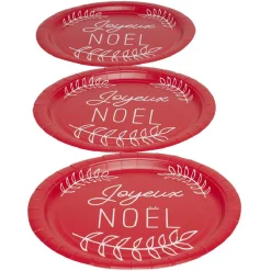 Lot de 10 assiettes en carton rouge "Joyeux Noël"-Gifi Outlet