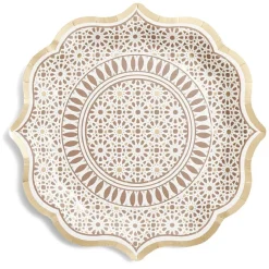 Lot de 6 assiettes en carton Ø26cm décor oriental blanc et doré-Gifi Online