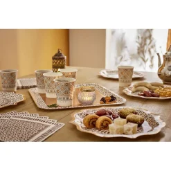 Lot de 6 assiettes en carton Ø26cm décor oriental blanc et doré-Gifi Online