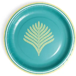 Lot de 10 assiettes en carton bleu bordure dorée Ø23cm-Gifi