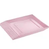 Lot de 6 assiettes plates carrées en plastique réutilisable rose-Gifi Discount