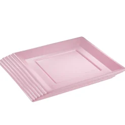 Lot de 6 assiettes plates carrées en plastique réutilisable rose-Gifi Discount