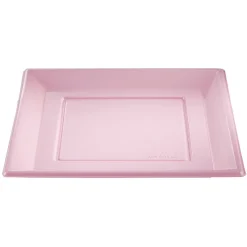 Lot de 6 assiettes plates carrées en plastique réutilisable rose-Gifi Discount