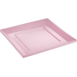Lot de 6 assiettes plates carrées en plastique réutilisable rose-Gifi Discount