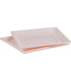 Lot de 6 assiettes plates carrées en plastique réutilisable rose pâle-Gifi Outlet