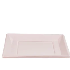 Lot de 6 assiettes plates carrées en plastique réutilisable rose pâle-Gifi Outlet