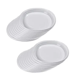 Lot de 20 assiettes plates rondes en plastique réutilisable blanc-Gifi Hot