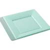 Lot de 6 assiettes plates carrées en plastique réutilisable vert d'eau-Gifi Hot