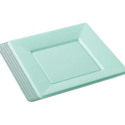 Lot de 6 assiettes plates carrées en plastique réutilisable vert d'eau-Gifi Hot