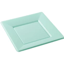 Lot de 6 assiettes plates carrées en plastique réutilisable vert d'eau-Gifi Hot