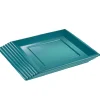 Lot de 6 assiettes plates carrées en plastique réutilisable bleu canard-Gifi Outlet
