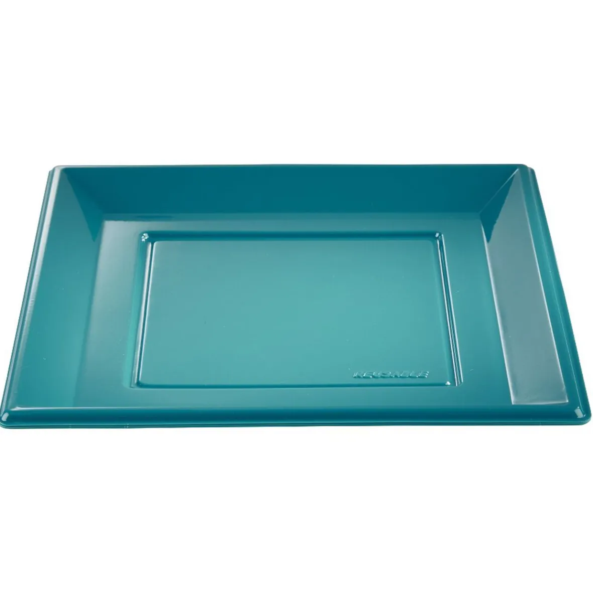 Lot de 6 assiettes plates carrées en plastique réutilisable bleu canard-Gifi Outlet