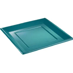 Lot de 6 assiettes plates carrées en plastique réutilisable bleu canard-Gifi Outlet