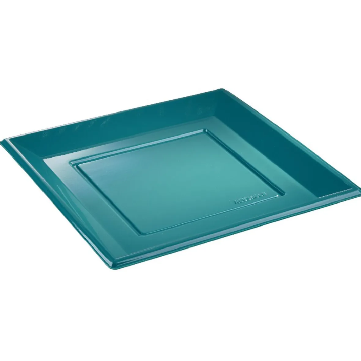 Lot de 6 assiettes plates carrées en plastique réutilisable bleu canard-Gifi Outlet