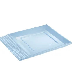 Lot de 6 assiettes plates carrées en plastique réutilisable bleu clair-Gifi Hot