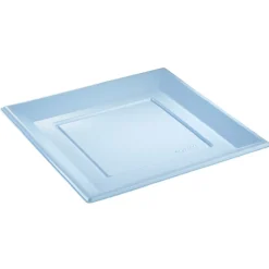 Lot de 6 assiettes plates carrées en plastique réutilisable bleu clair-Gifi Hot