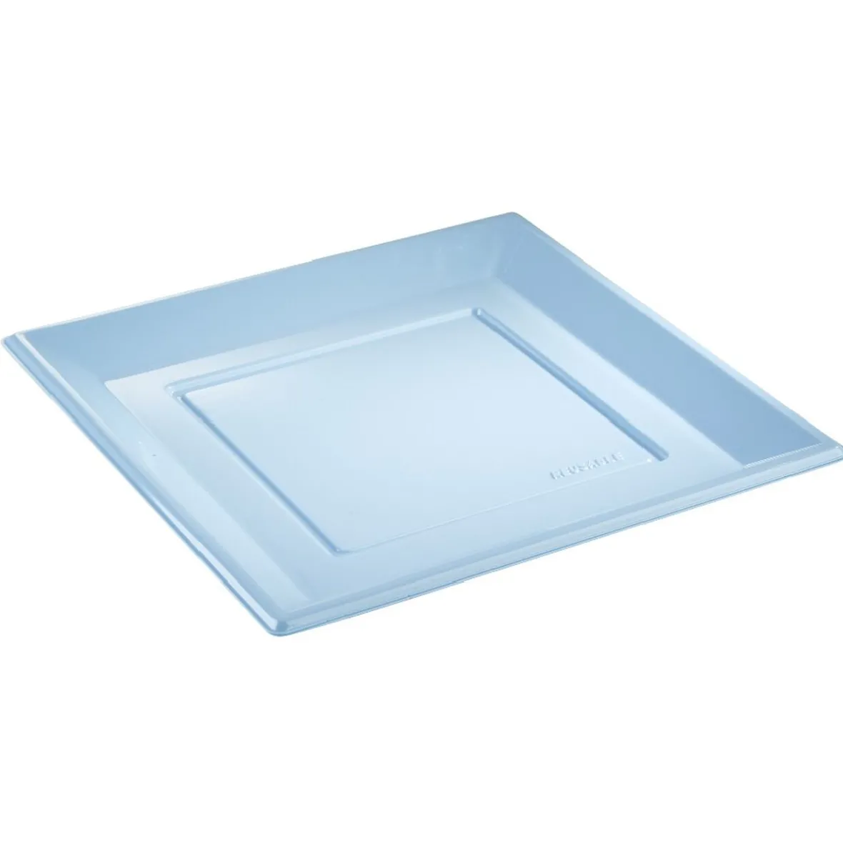 Lot de 6 assiettes plates carrées en plastique réutilisable bleu clair-Gifi Hot