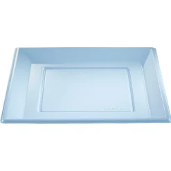 Lot de 6 assiettes plates carrées en plastique réutilisable bleu clair-Gifi Hot