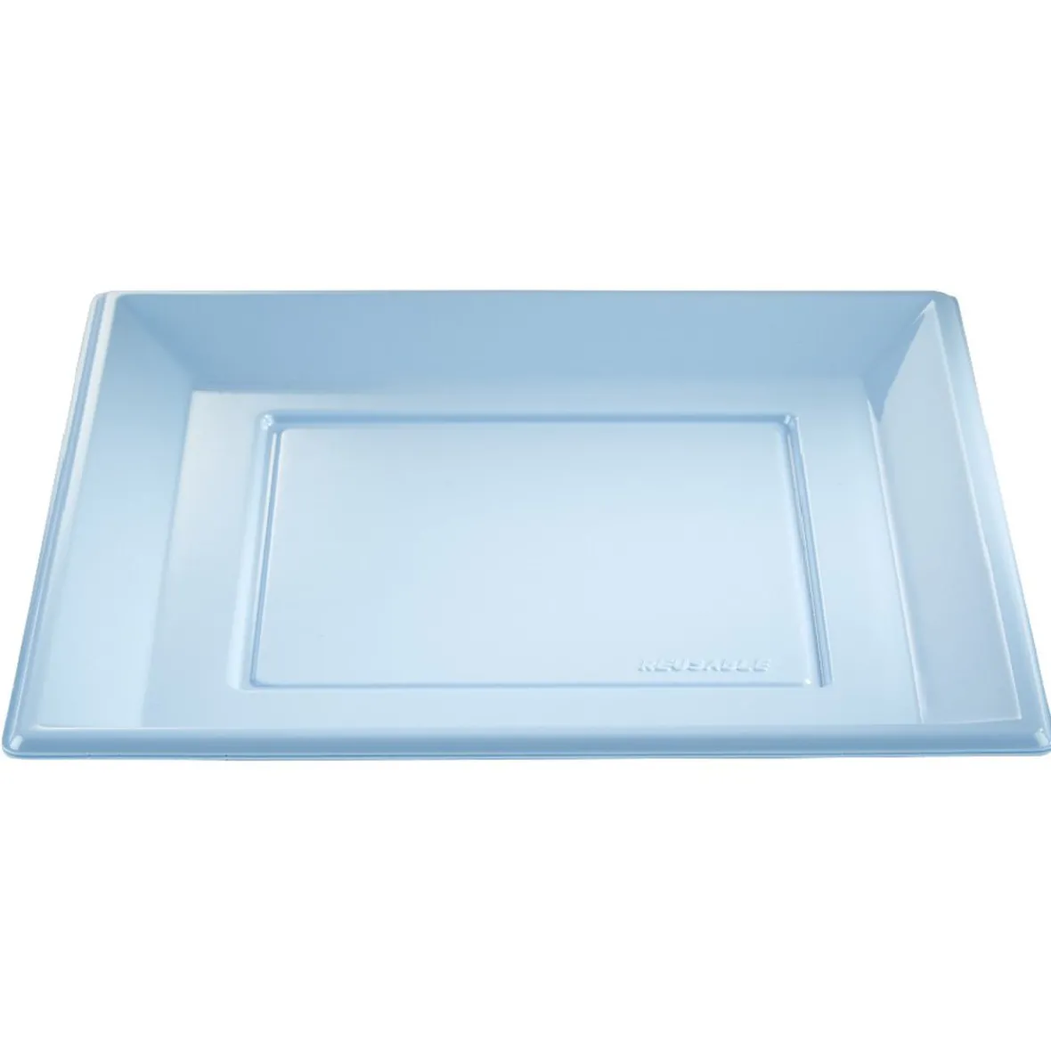 Lot de 6 assiettes plates carrées en plastique réutilisable bleu clair-Gifi Hot