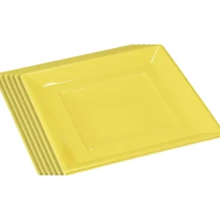 Lot de 6 assiettes plates carrées jaunes en plastique réutilisable-Gifi Sale