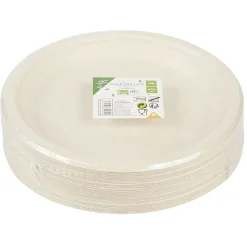 Lot de 50 assiettes plates rondes jetables en canne à sucre-Gifi