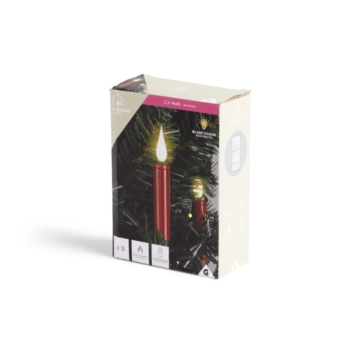 Lot de 5 bougies LED rouges flamme blanc chaud avec télécommande-Gifi Best
