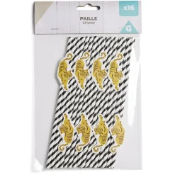 Lot de 16 pailles décorées papier L25cm-Gifi New