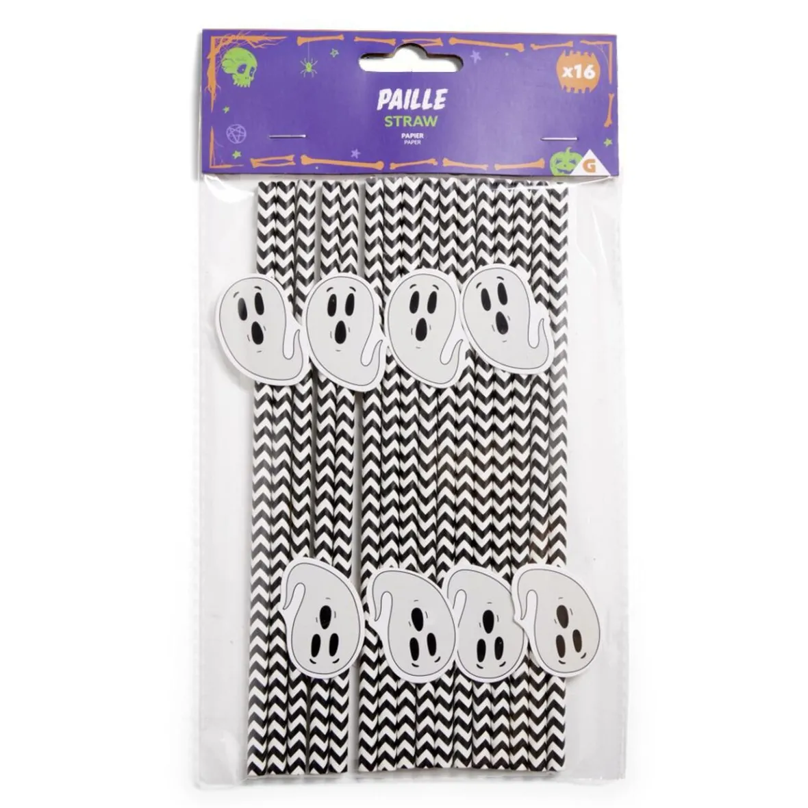 Lot de 16 pailles Halloween en papier - 4 modèles-Gifi Clearance