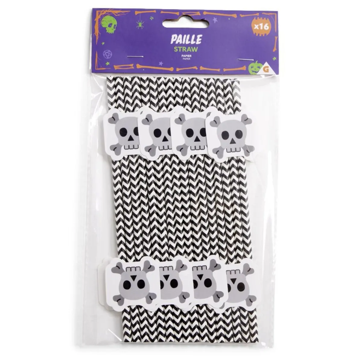 Lot de 16 pailles Halloween en papier - 4 modèles-Gifi Clearance