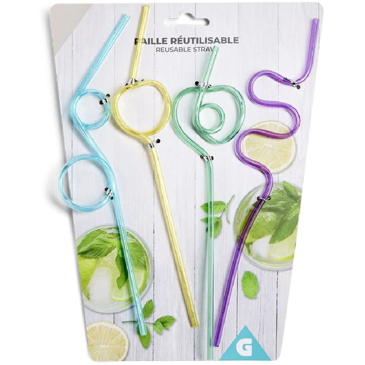 Lot de 4 pailles réutilisables plastique L24cm-Gifi Best