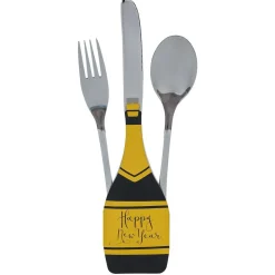 Lot de 4 pochettes à couverts Nouvel an forme bouteille noir et doré-Gifi Sale