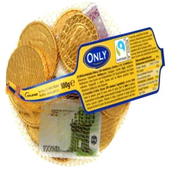 Lot de pièces dorées et billets en chocolat au lait 100Gr dans filet-Gifi