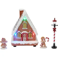 Maison lumineuse de Noël design pain d'épices avec 3 figurines-Gifi