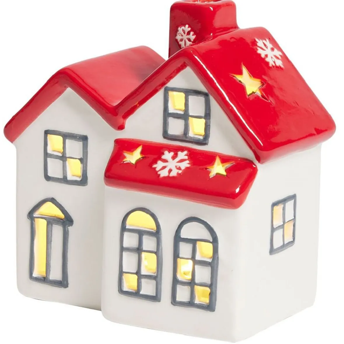 Maison lumineuse 1LED céramique rouge et blanc H12,3cm-Gifi Clearance