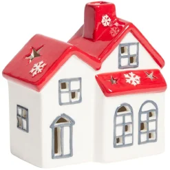 Maison lumineuse 1LED céramique rouge et blanc H12,3cm-Gifi Clearance