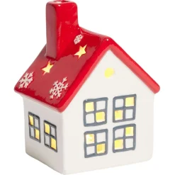 Maisonnette lumineuse 1LED céramique rouge et blanc H12cm-Gifi New