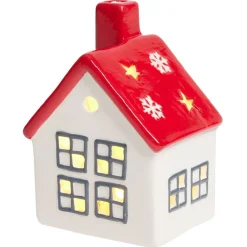 Maisonnette lumineuse 1LED céramique rouge et blanc H12cm-Gifi New