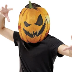 Masque adulte Halloween grosse tête de citrouille orange et noir-Gifi New