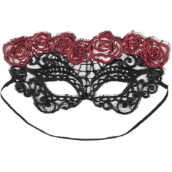 Masque loup vénitien adulte dentelle noir et rouge-Gifi Hot